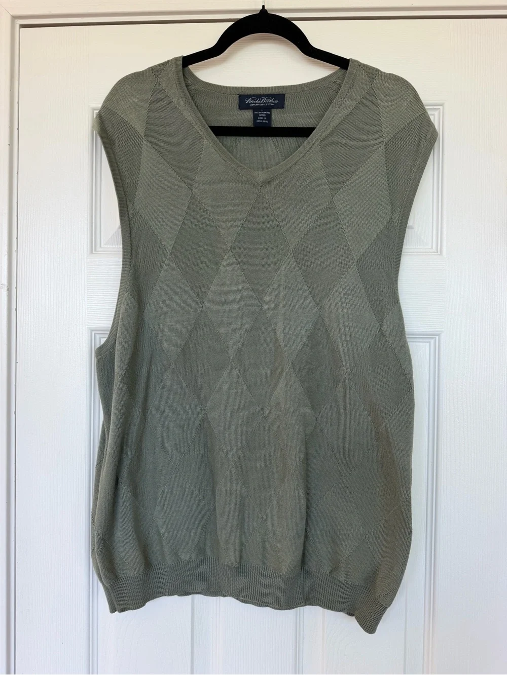 Brooks Brothers Men’s Mercerized Cotton Argyle Sweater Vest Olive Green Size L